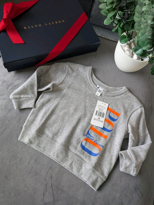 New Polo Ralph Lauren Toddler Crewneck Sweatshirt Sz 18m Grey Fleece NEW Gift