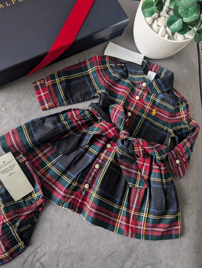 New Stunning Ralph Lauren Girls Tartan Plaid Flannel L Sleeve Dress 0-3m occasion