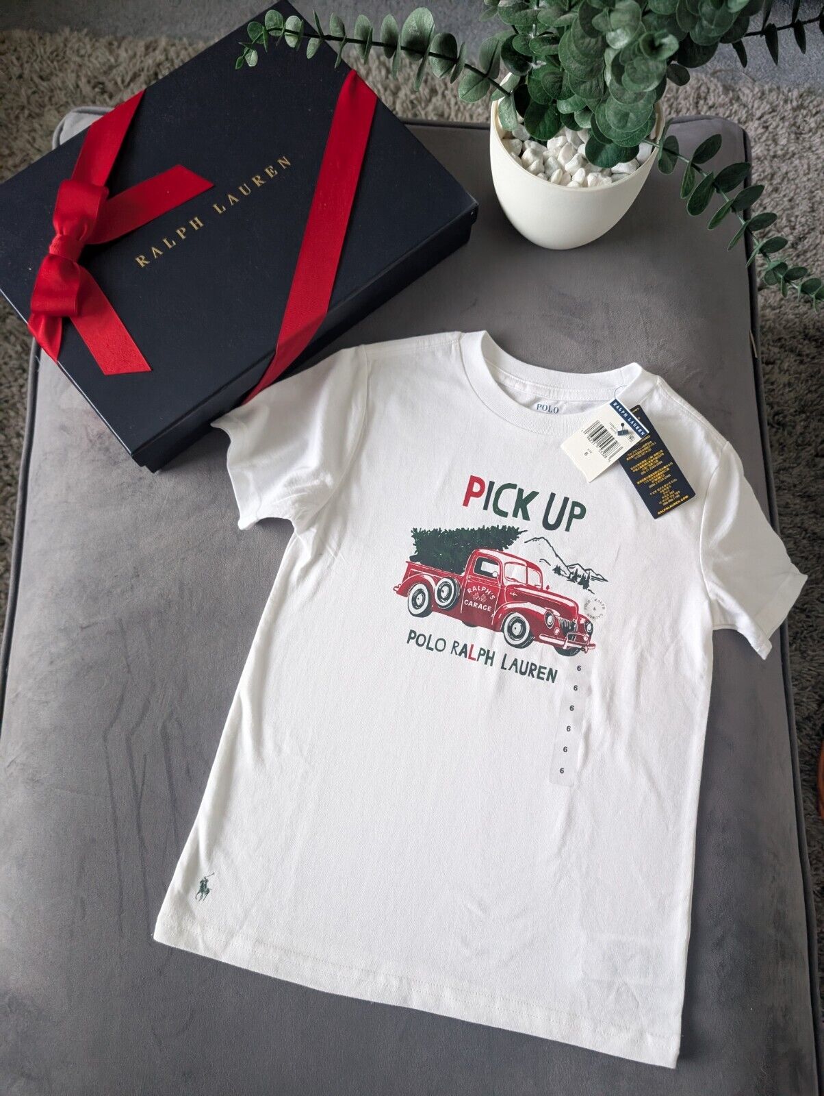 New Ralph Lauren Boys Christmas Tree's Truck T Shirt Smart Ivory 6yrs Gift Ralph