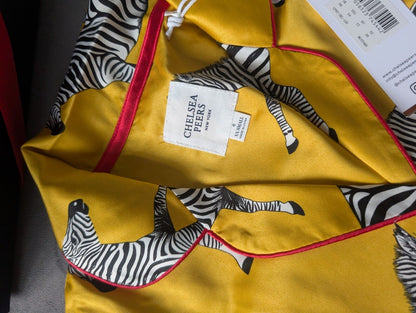 New Chelsea Peers Jacquard Yellow Zebra Print Long Sleeve Pyjama Set Size 6 Xxs