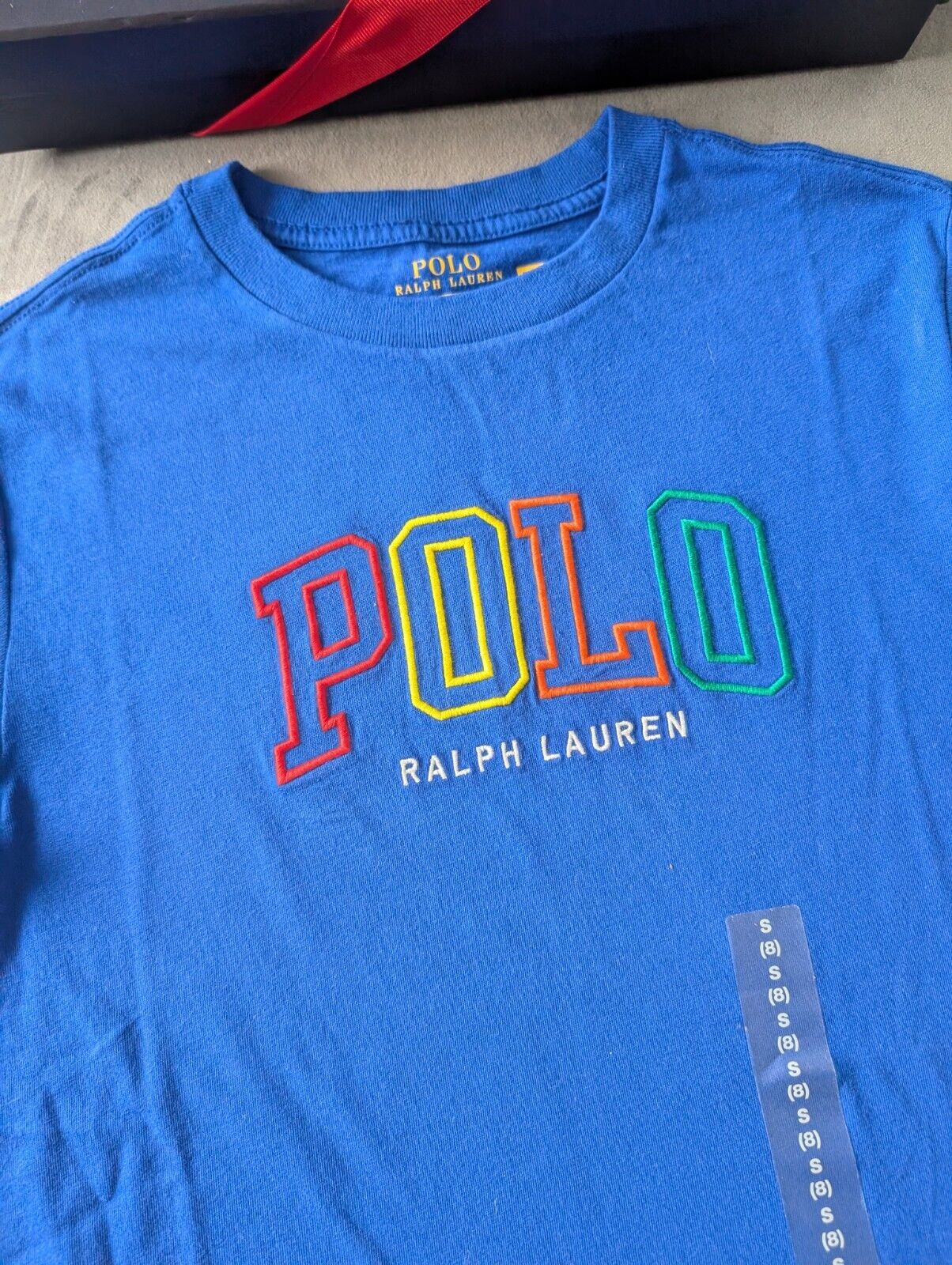 New Ralph Lauren Boys Blue Smart Pony T Shirt Age 8 Casual Embroided Rainbow