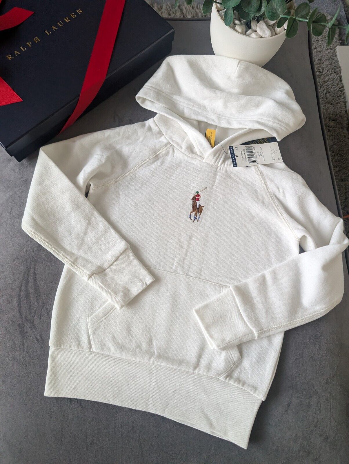 New Ralph Lauren Embroided Big Pony White Unisex Hoodie Size Kids 6Yrs Gift Kids