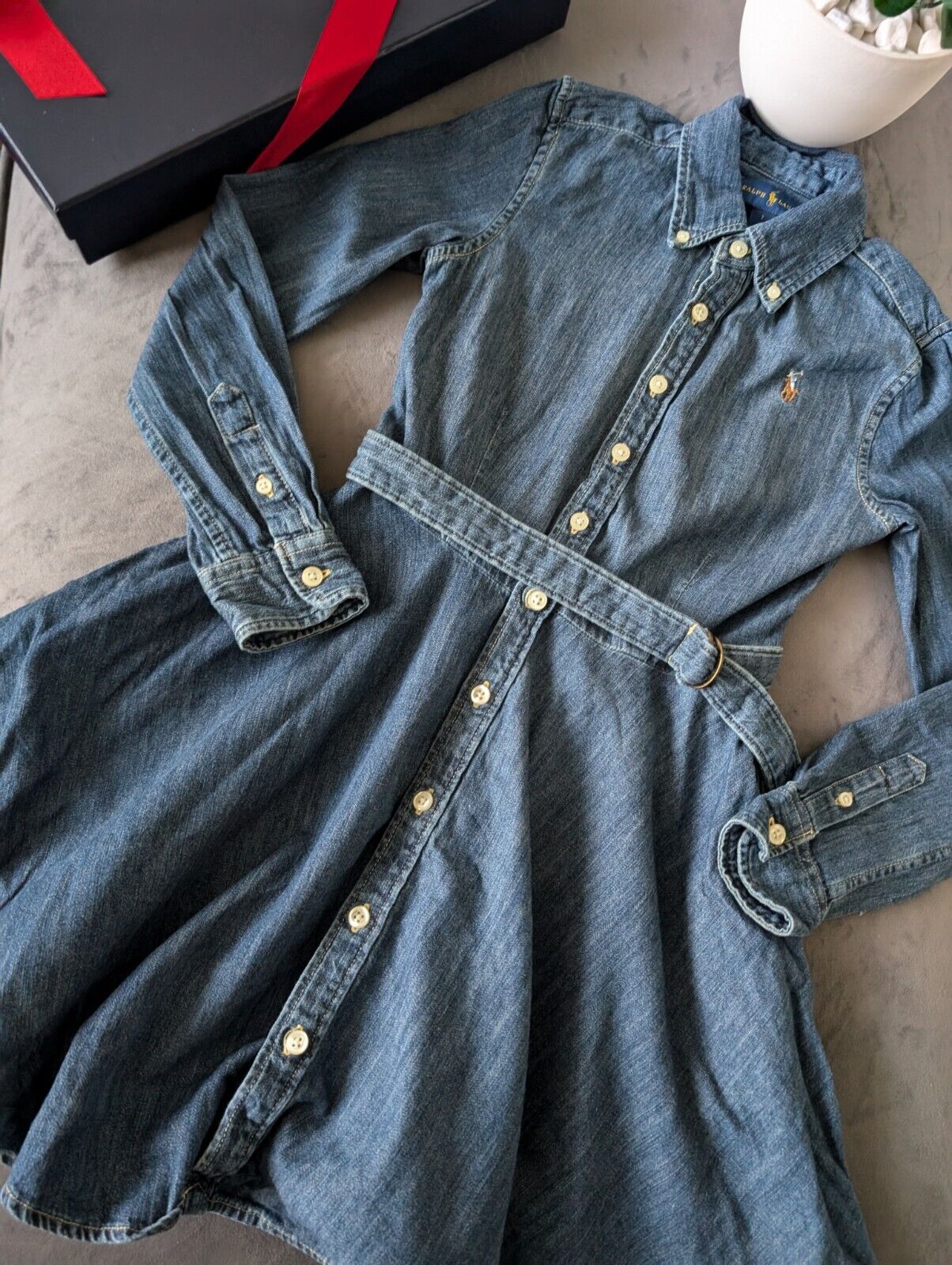 Vgc Ralph Lauren girls denim style shirt dress belted occasion 7 Yrs Winter occasion