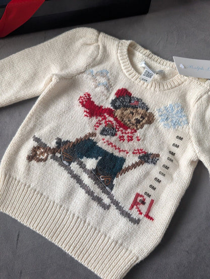 New Adorable Ralph Lauren Baby Girls Bear Ivory Jumper Gift Rrp £120 3-6m  Ski