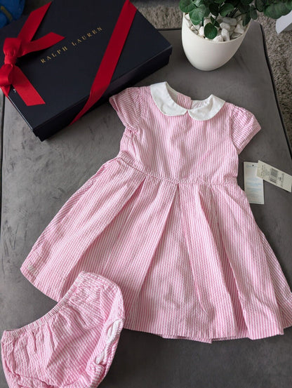 New Ralph Lauren Girls Stripe Fully Lined Pretty Party Dress 18m Gift Pink