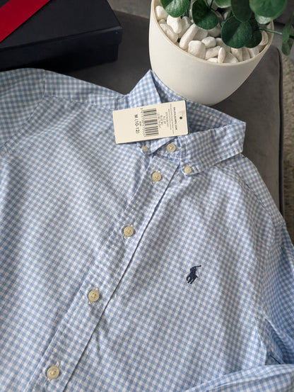 New Ralph Lauren Blue White Check Boys Shirt Smart Occasion Age 10-12 Yrs Gift