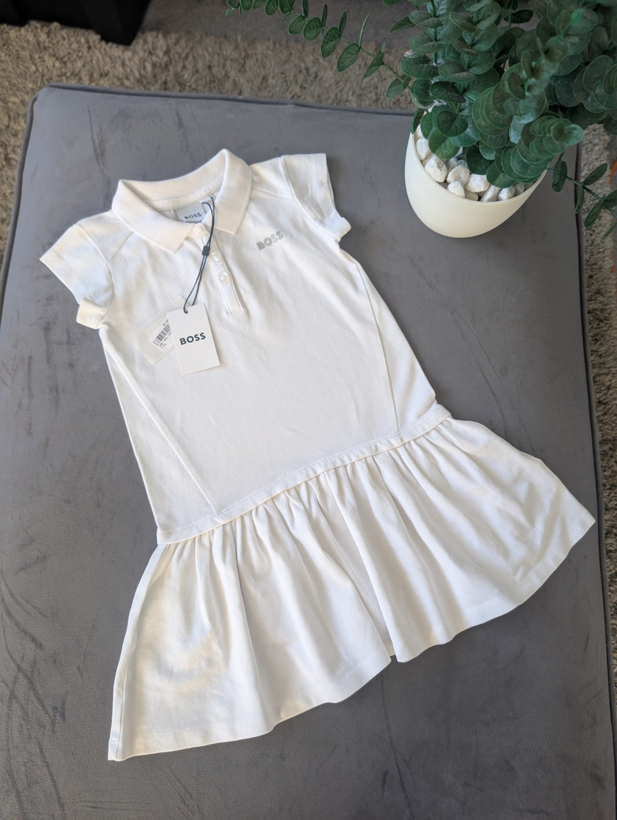 New Hugo Boss Girls White Smart Frill Tennis Polo Dress Age 4 Summer Vibe Gift