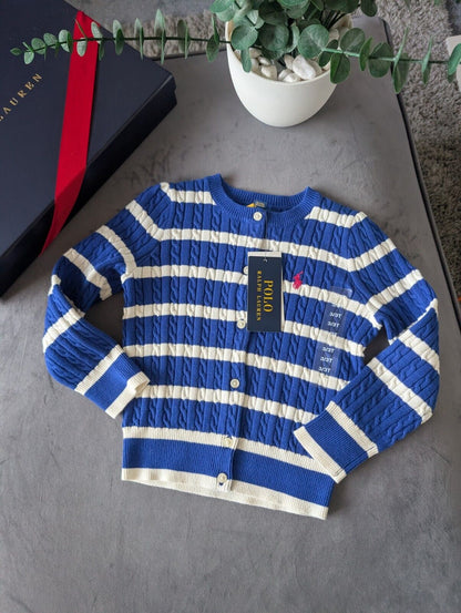 New Ralph Lauren Girls Knitted Cardigan 3 Years BNWT Blue Navy White Stripe Gift