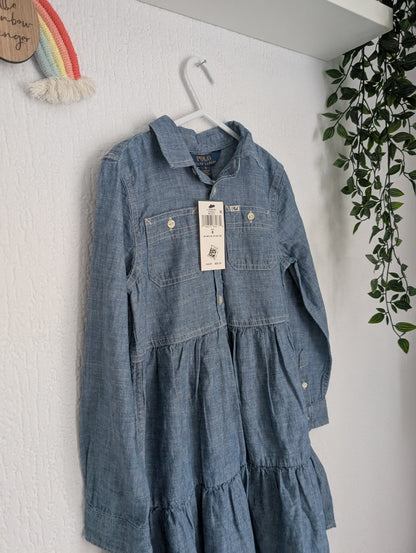 New Ralph Lauren girls denim style shirt dress occasion 5-6yr Tiered Smock Girls