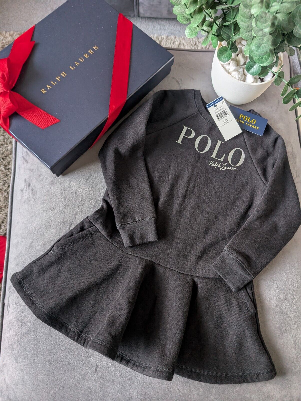 New Ralph Lauren Girls Black Polo Logo Fleece Sweater Dress Age 4 £95 Gift Smart