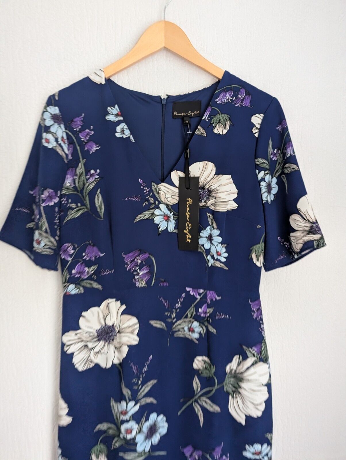 New Phase Eight Blue Cheryl Printed Short Sleeves Cocktail Midi Dress UK12  £120