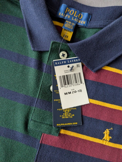 New Ralph Lauren Boys Multi Colored Striped Smart Polo Shirt Gift M 10-12yr