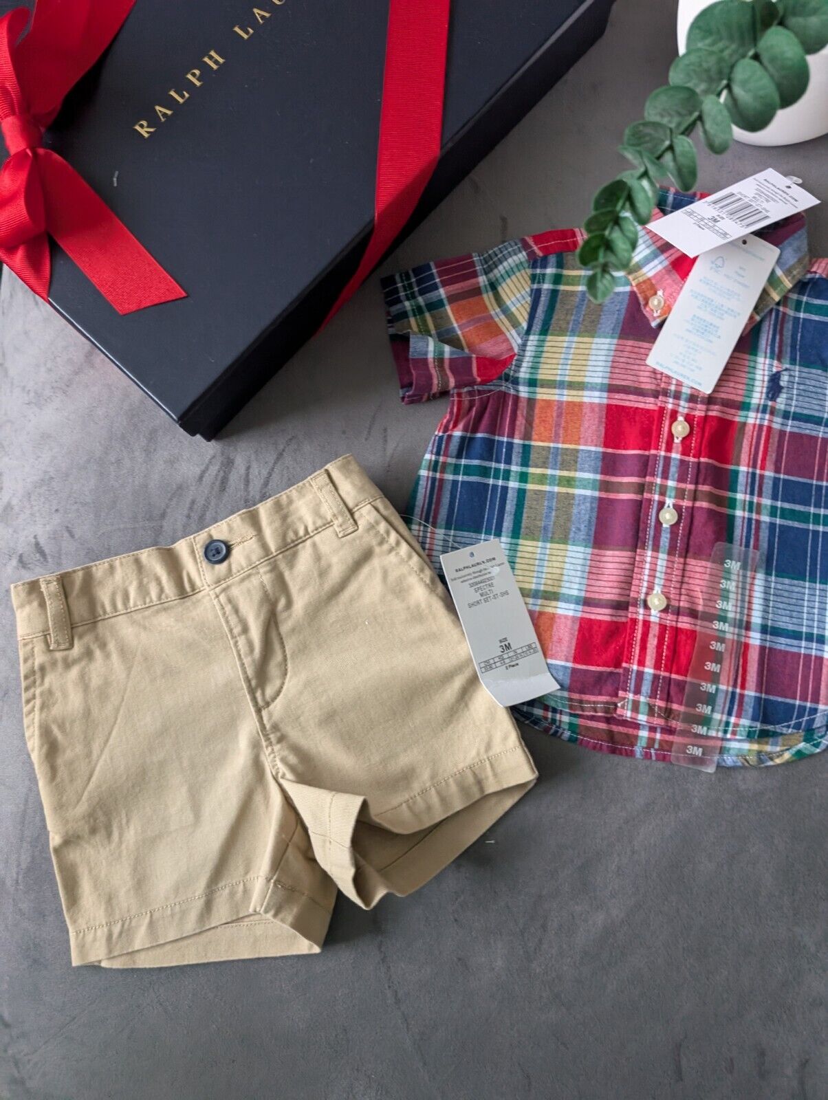 New adorable Ralph Lauren boys Check Shirt + Chino Short Smart Cute 0-3m Gift