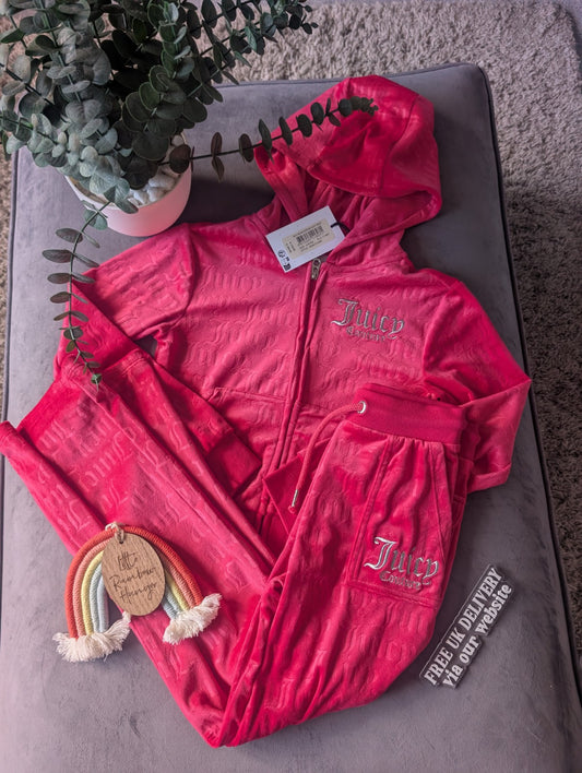 New Stunning Girls Velour Juicy Tracksuit Pink Age 8-9 years Rrp £90 Silver