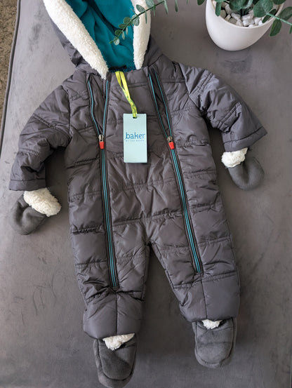 New Baby Boy Ted Baker Snowsuit All In One Suit 3-6 Months Grey Faux Fur Fleece