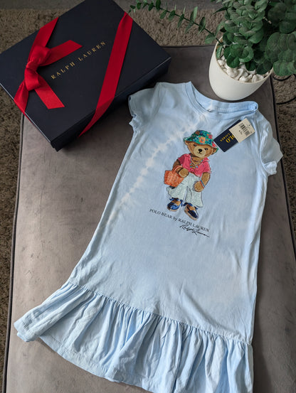 New Gorgeous Ralph Lauren Girls Blue Light  Dress 6-7y Gift Summer Bear Pretty