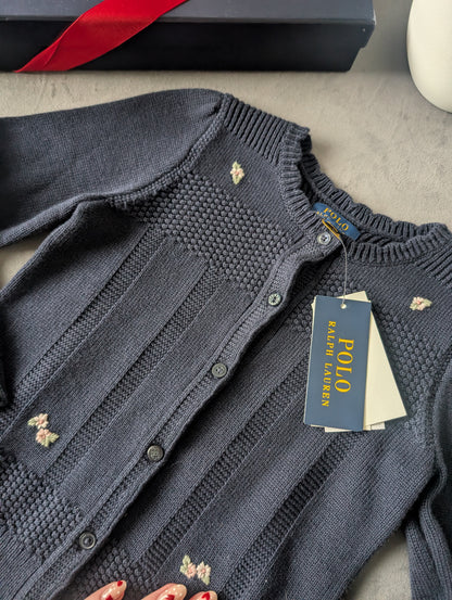 New stunning floral Ralph Lauren Girl's 100% Cotton embroidered floral  Navy Cardigan 5 years occasion