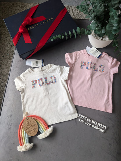 New Cute Gift Ralph Lauren girls White polo bear T-Shirt 2 X T - Shirt Pair 3-6m