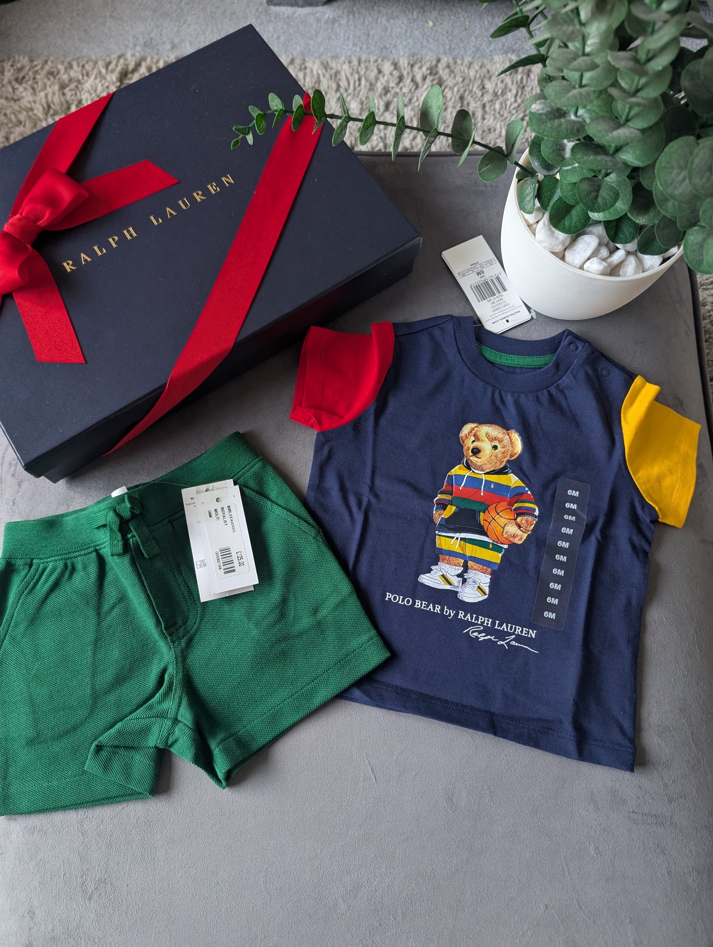 New adorable Ralph Lauren boys Bear t Shirt + Red Short set 3-6m gift Summer