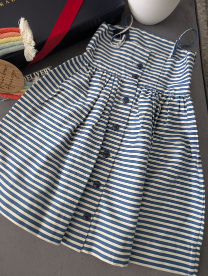 New Ralph Lauren Girls White Navy Stripe Polo Frill Stripe Strappy  Dress 5yr