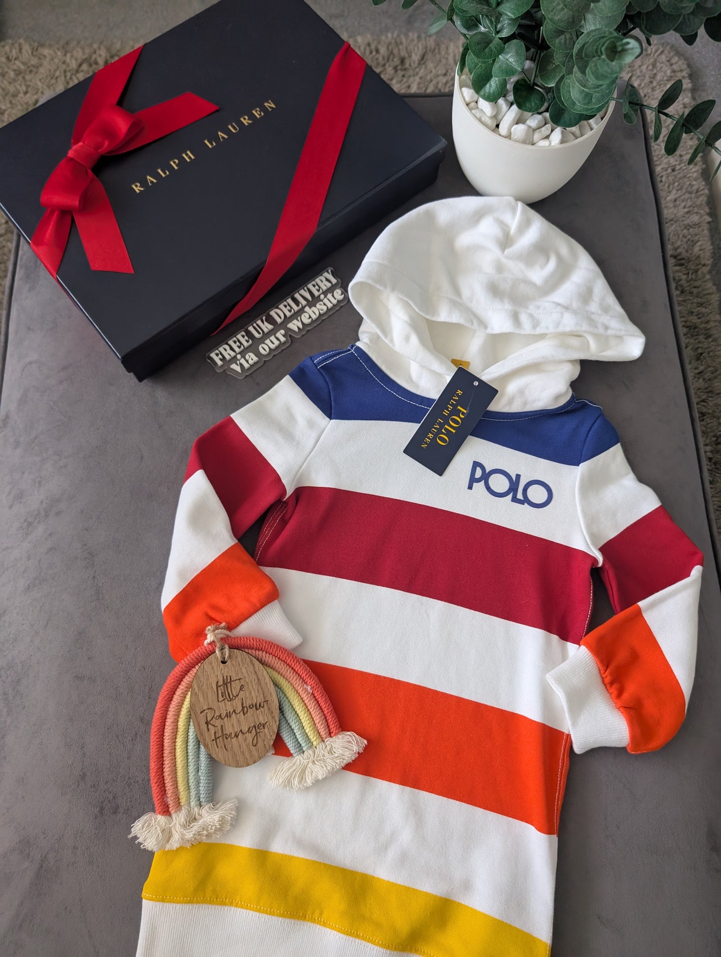 New Ralph Lauren Girls Hoodie Jumper Dress Polo Multicoloured Logo 2-3yrs Gift