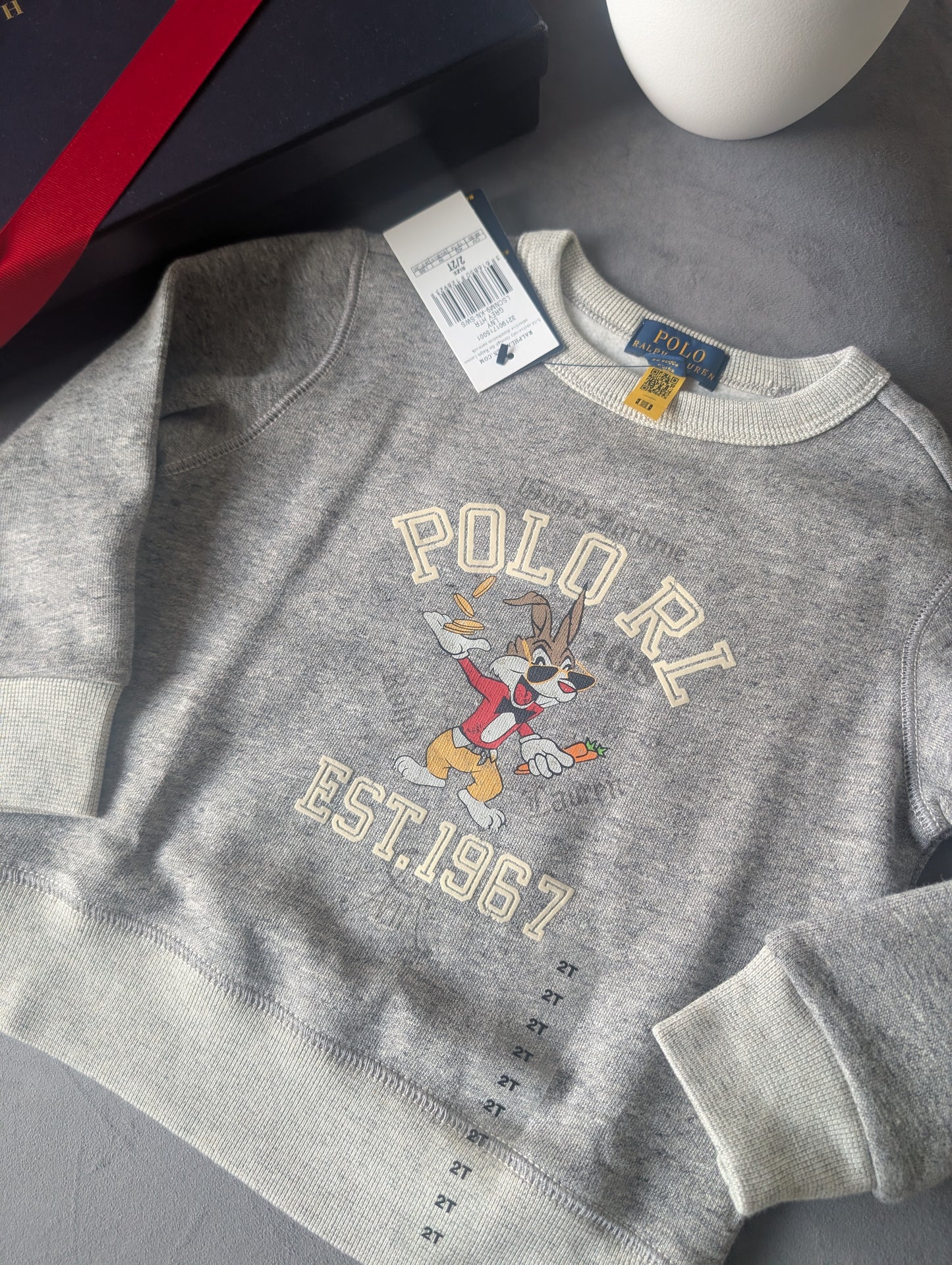 New stunning Ralph Lauren Bunny Luna Easter Grey Cute Jumper fleece 2yrs gift