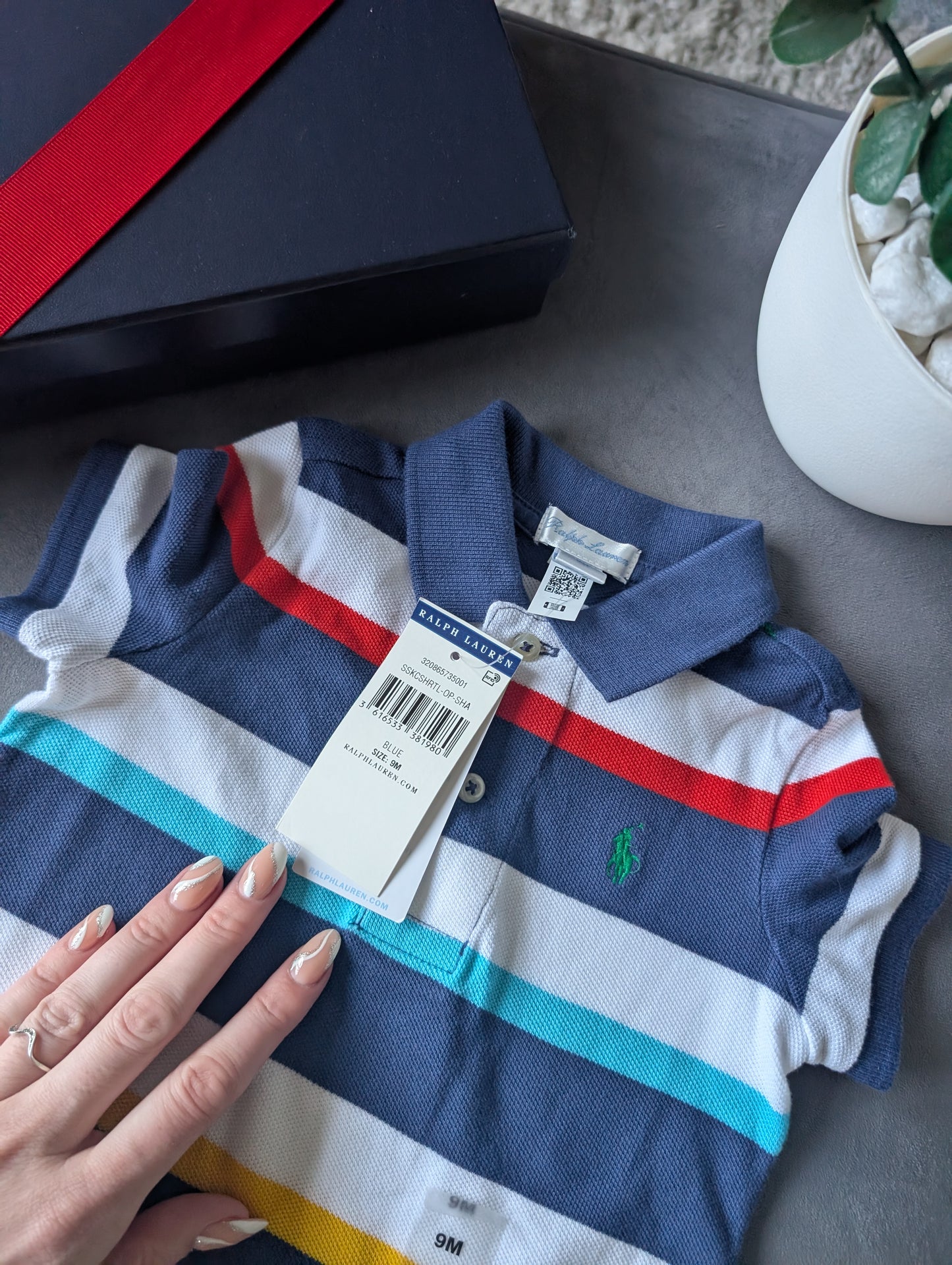 New Ralph Lauren Baby Boy Navy Blue Stripe Romper 6-9m Gift Cute Baby Summer