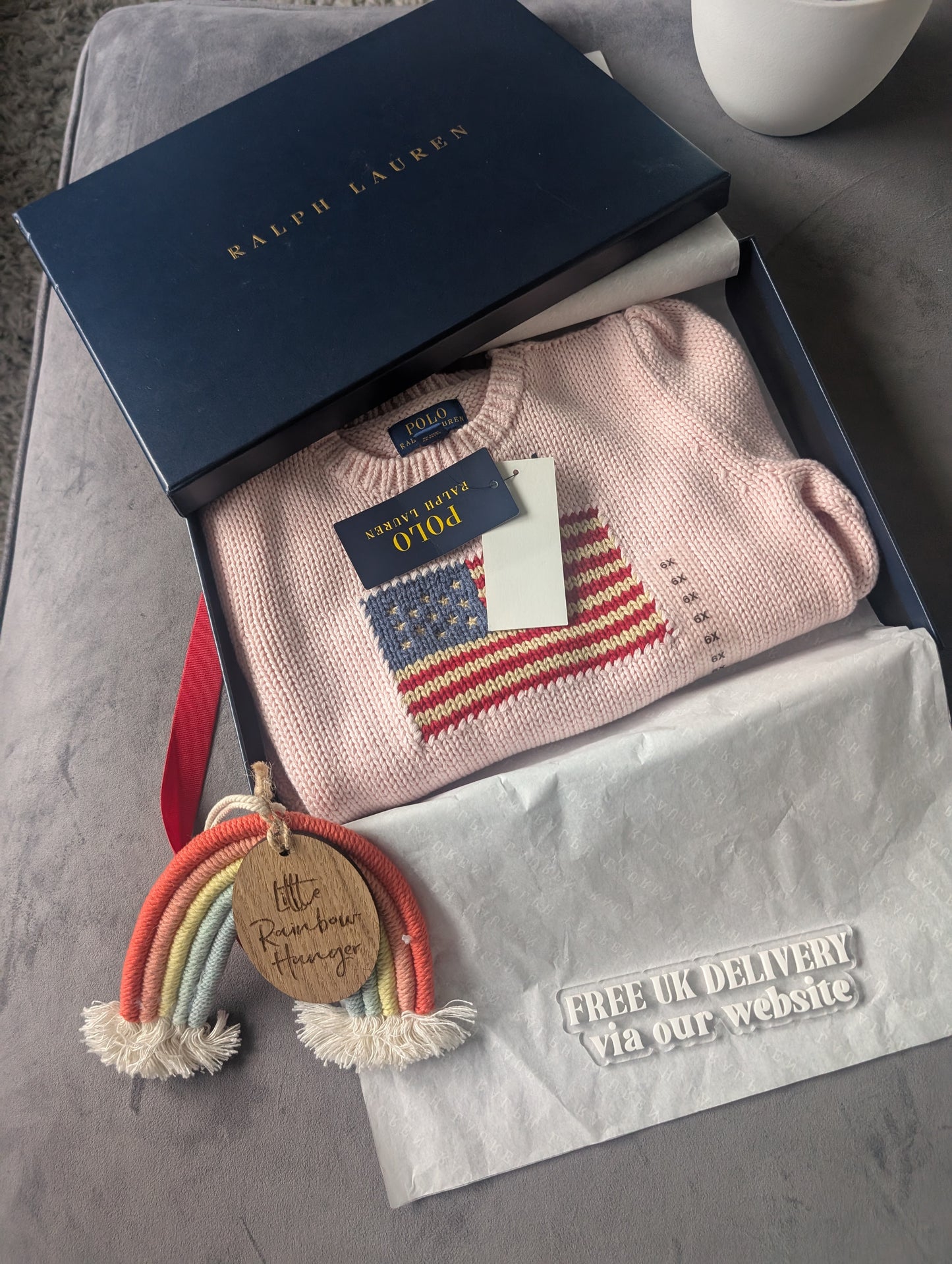 new gift boxed Polo Ralph Lauren baby pink American flag jumper autumn girls age 6 gift