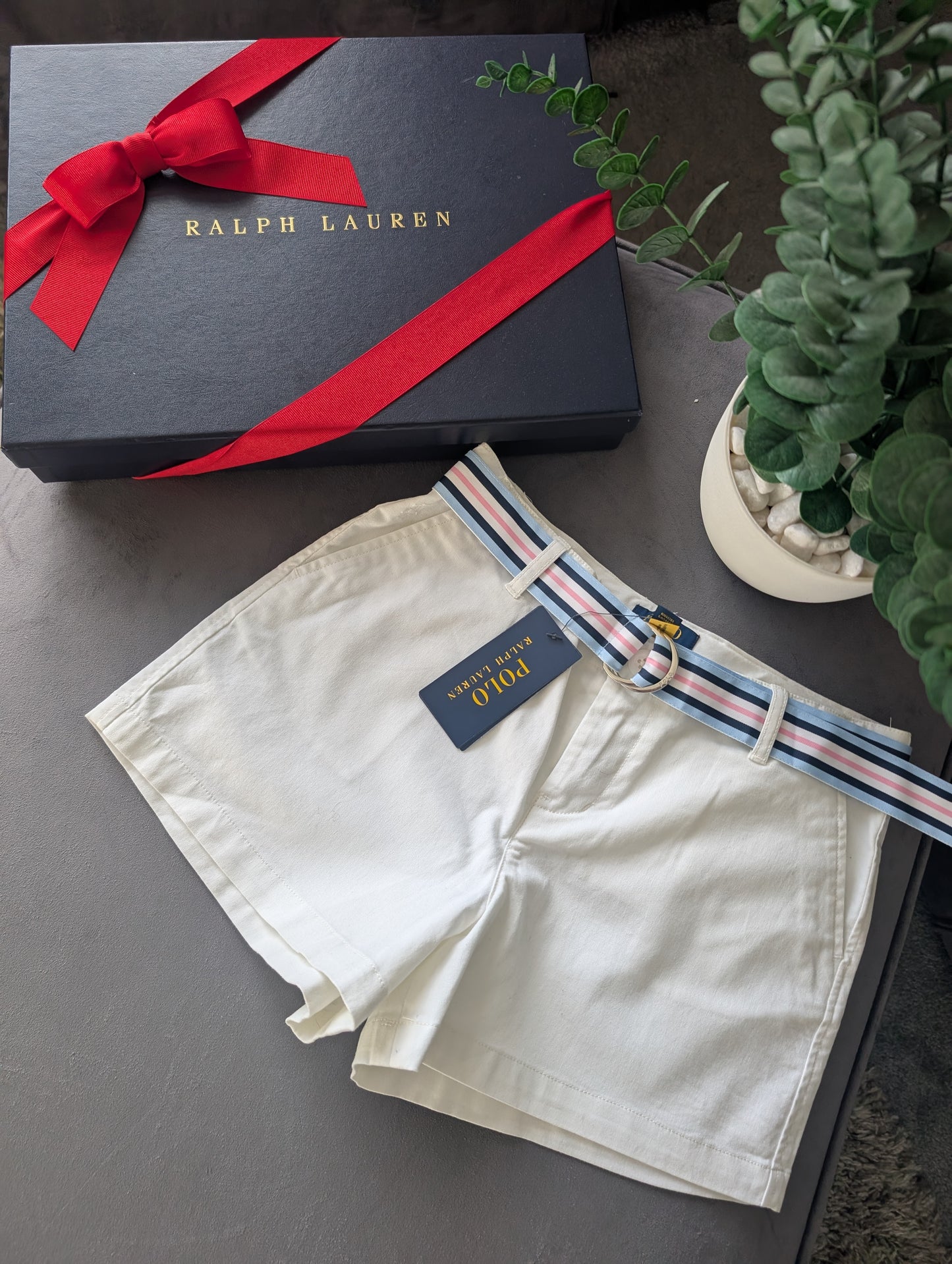 New Ralph Lauren Girls Shorts Gift Summer White Belted Chino Style Age 12yr Gift