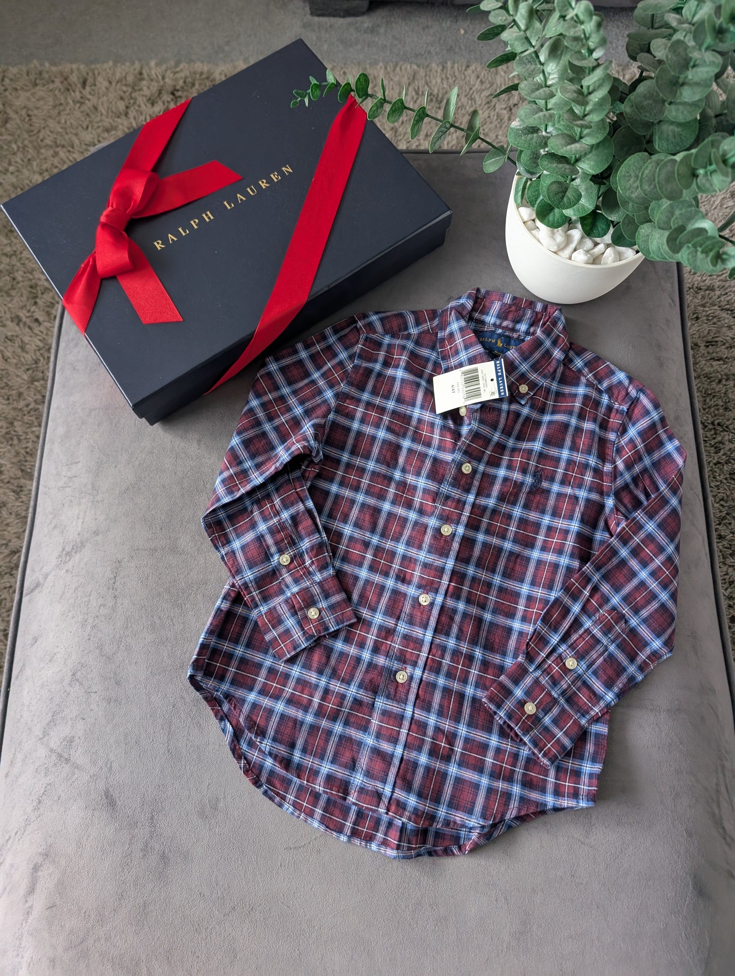 New Ralph Lauren Red Tartan Check Boys Shirt Smart Occasion Age 4 Yrs Gift