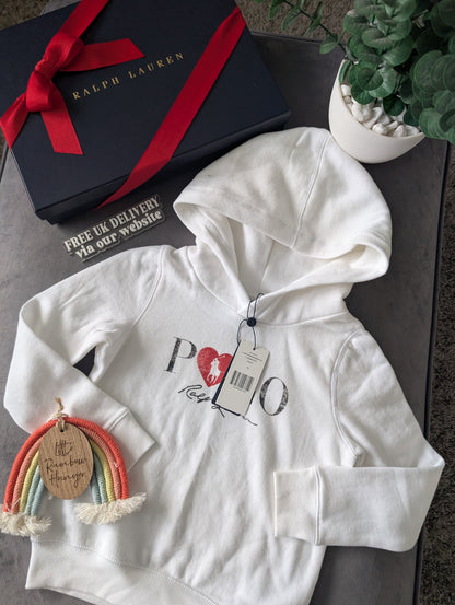 New Ralph Lauren Girls Love Heart White Red  Pony Hoodie Spring 6-7y Gift Cute