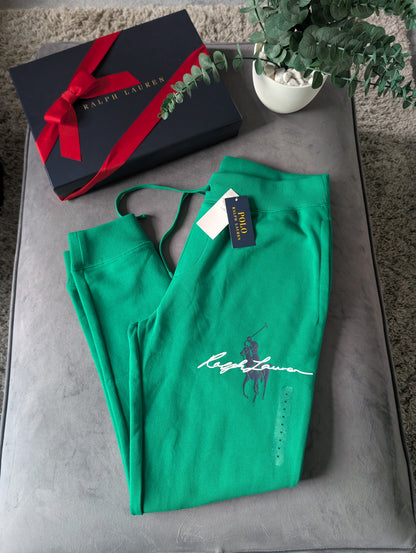 New Men's Ralph Lauren Size M Joggers Fleece Lined Tracksuit Bottoms Green £159