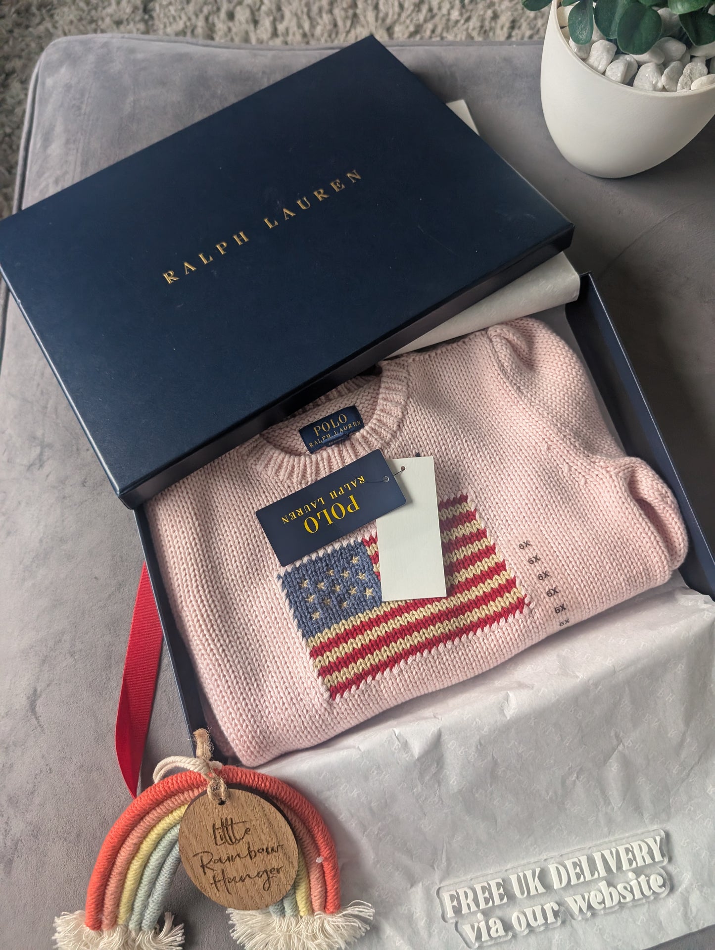 new gift boxed Polo Ralph Lauren baby pink American flag jumper autumn girls age 6 gift