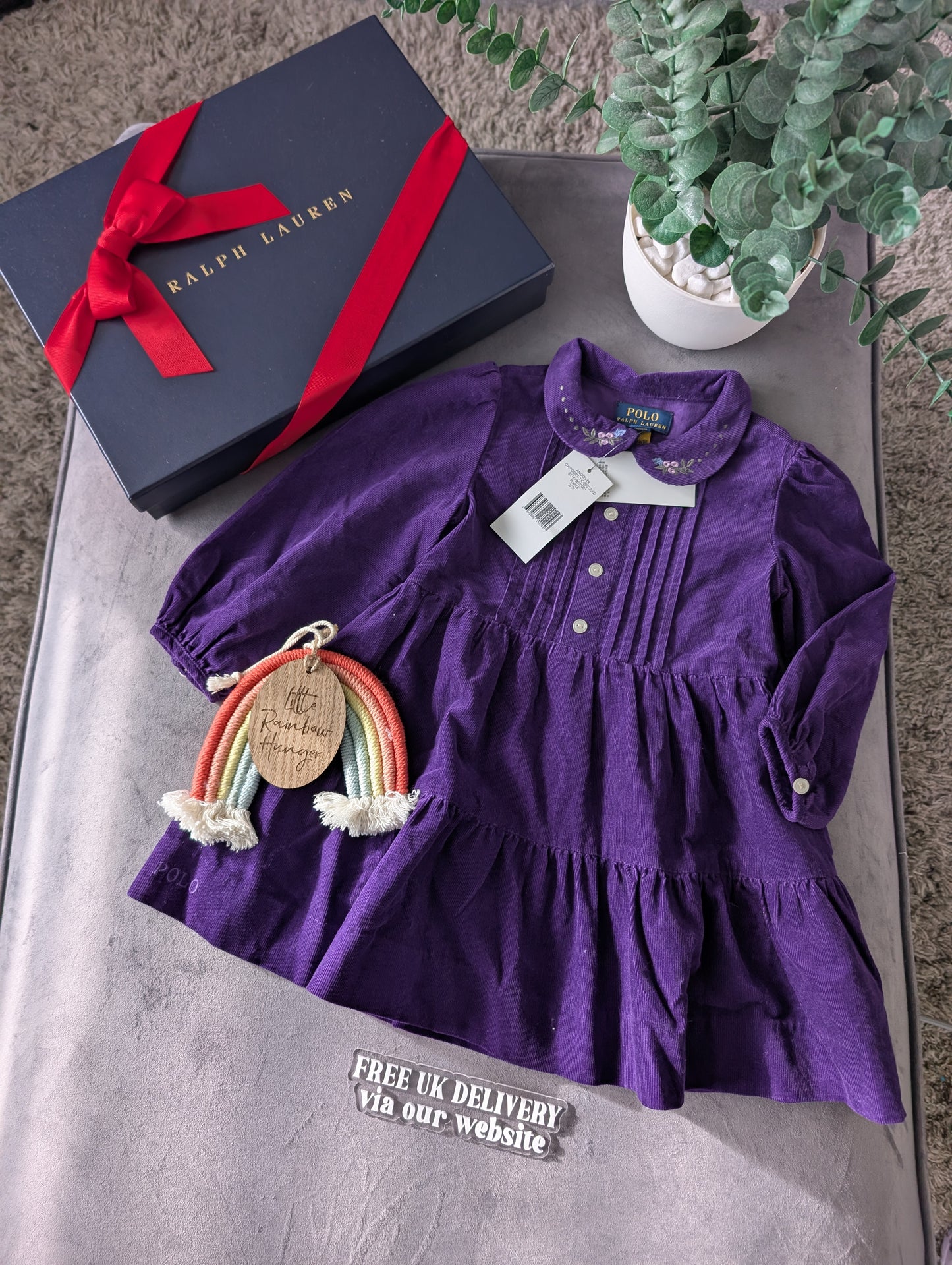 New Stunning Floral Corduroy Shirtdress Ralph Lauren Purple Tiered Smock 2y Gift