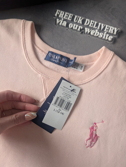 New Stunning Ralph Lauren Pink Pony Club Love Embroidery Jumper Pink gift  12-14y