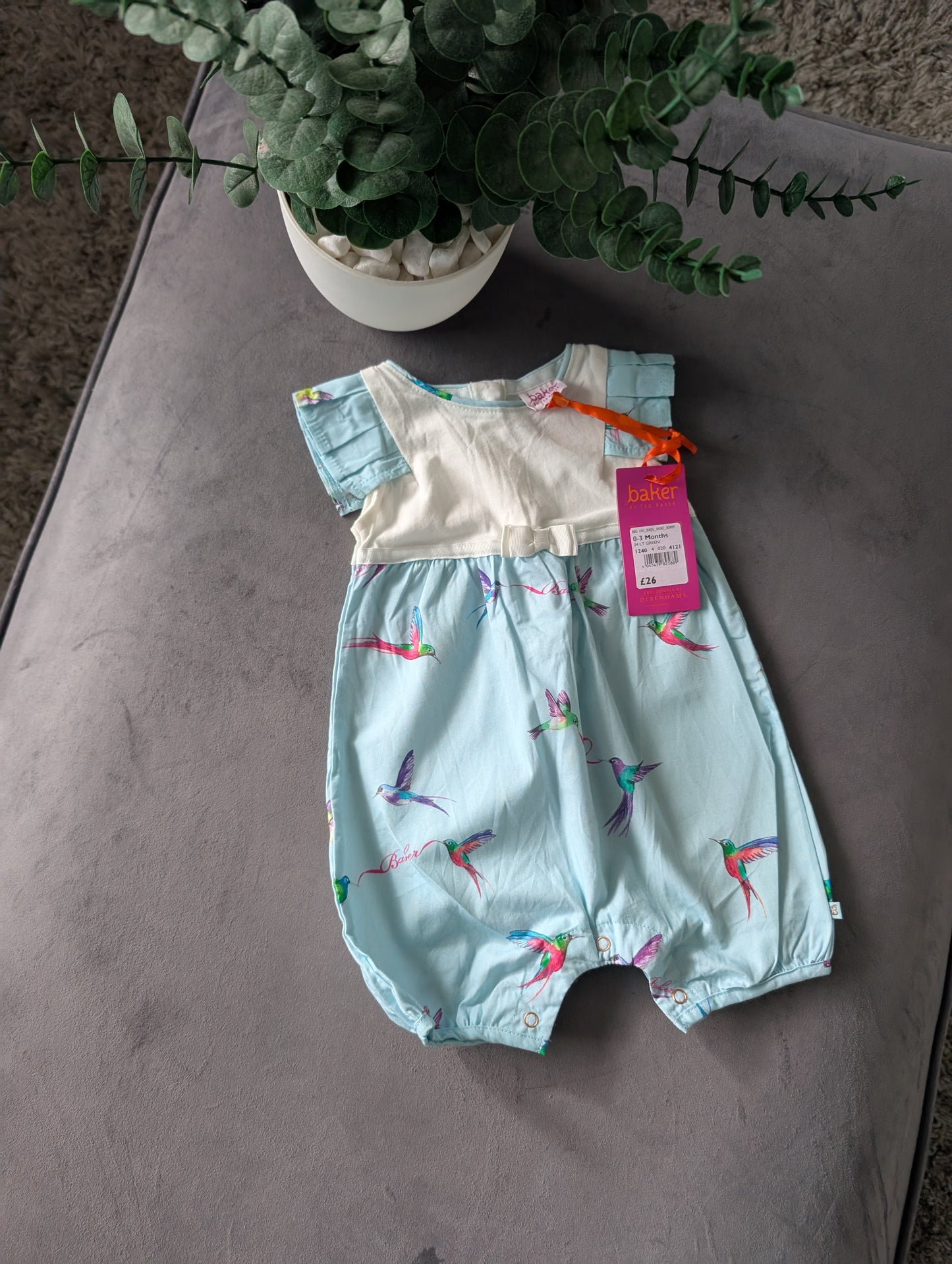 New Ted Baker Baby Girl Sleepsuit Bubble Romper Frill Gift 0-3m Pretty Cute Teal