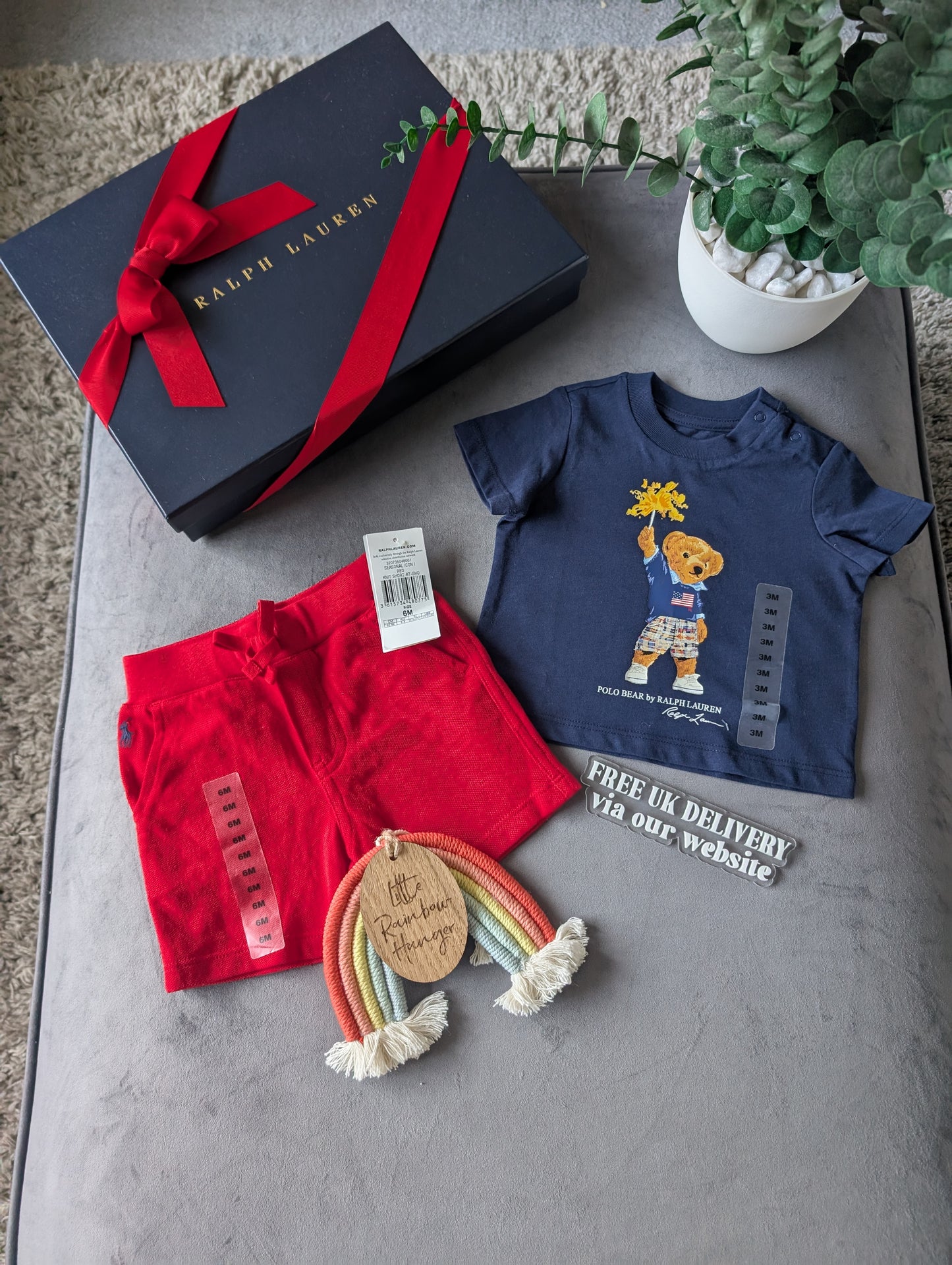 New adorable Ralph Lauren boys Bear t Shirt + Red Short set 3m gift Summer Cute