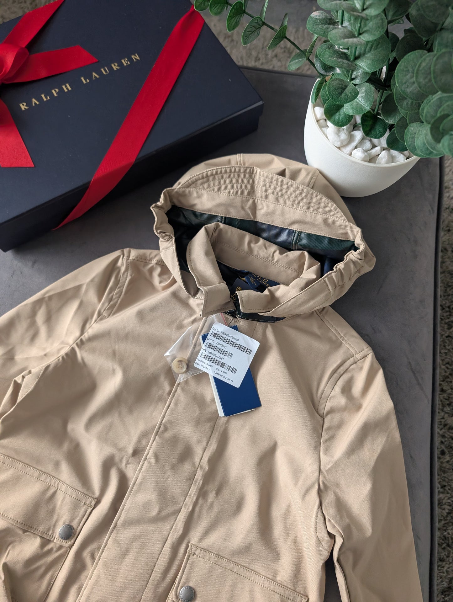 new Gorgeous Ralph Lauren Rain Jacket Boys Sand Beige Walking Trench Coat 3-4y