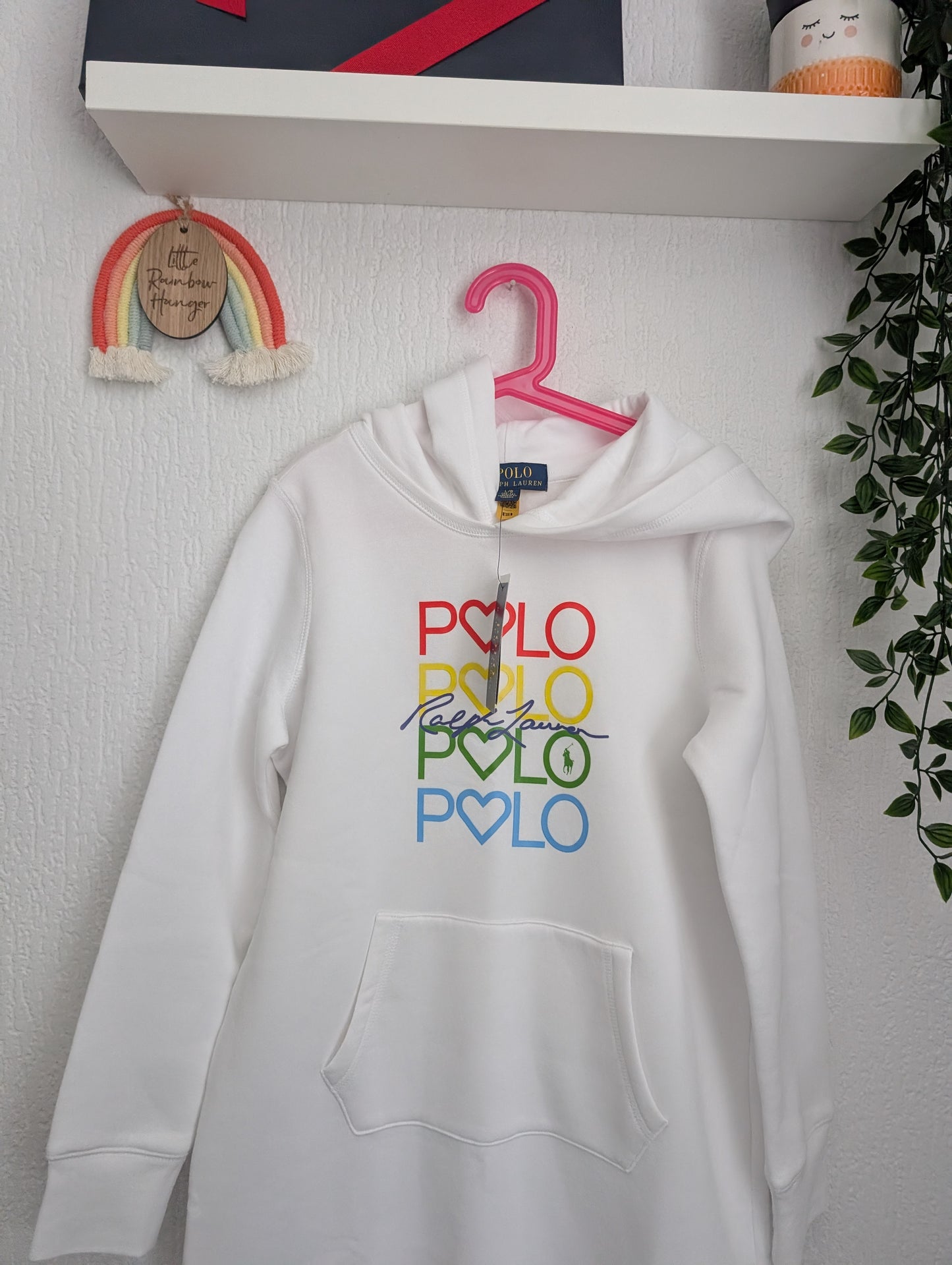 New Ralph Lauren Girls Hoodie Jumper Dress Polo Multicoloured Logo 10yrs Gift