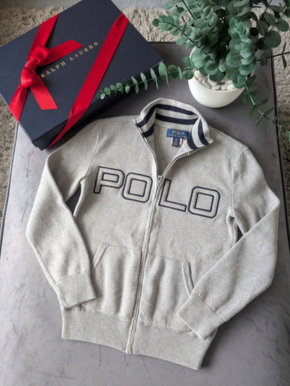 New 2024 Season Ralph Lauren boys smart Grey Full zip Grey knit jumper 7-8y Gift