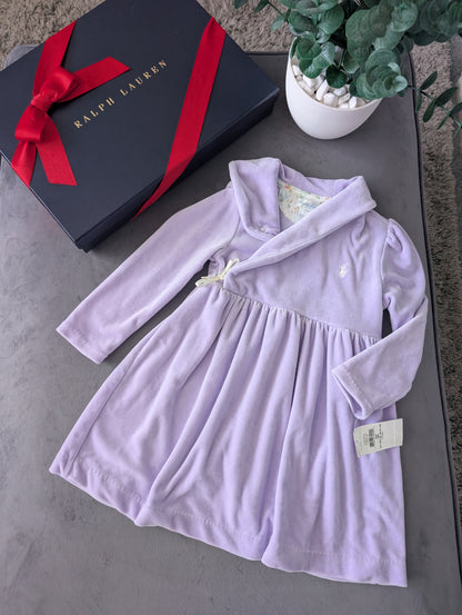 New USA Ralph Lauren Import Lilac Lavender Velvet Dress Baby Girl Gift 18-24