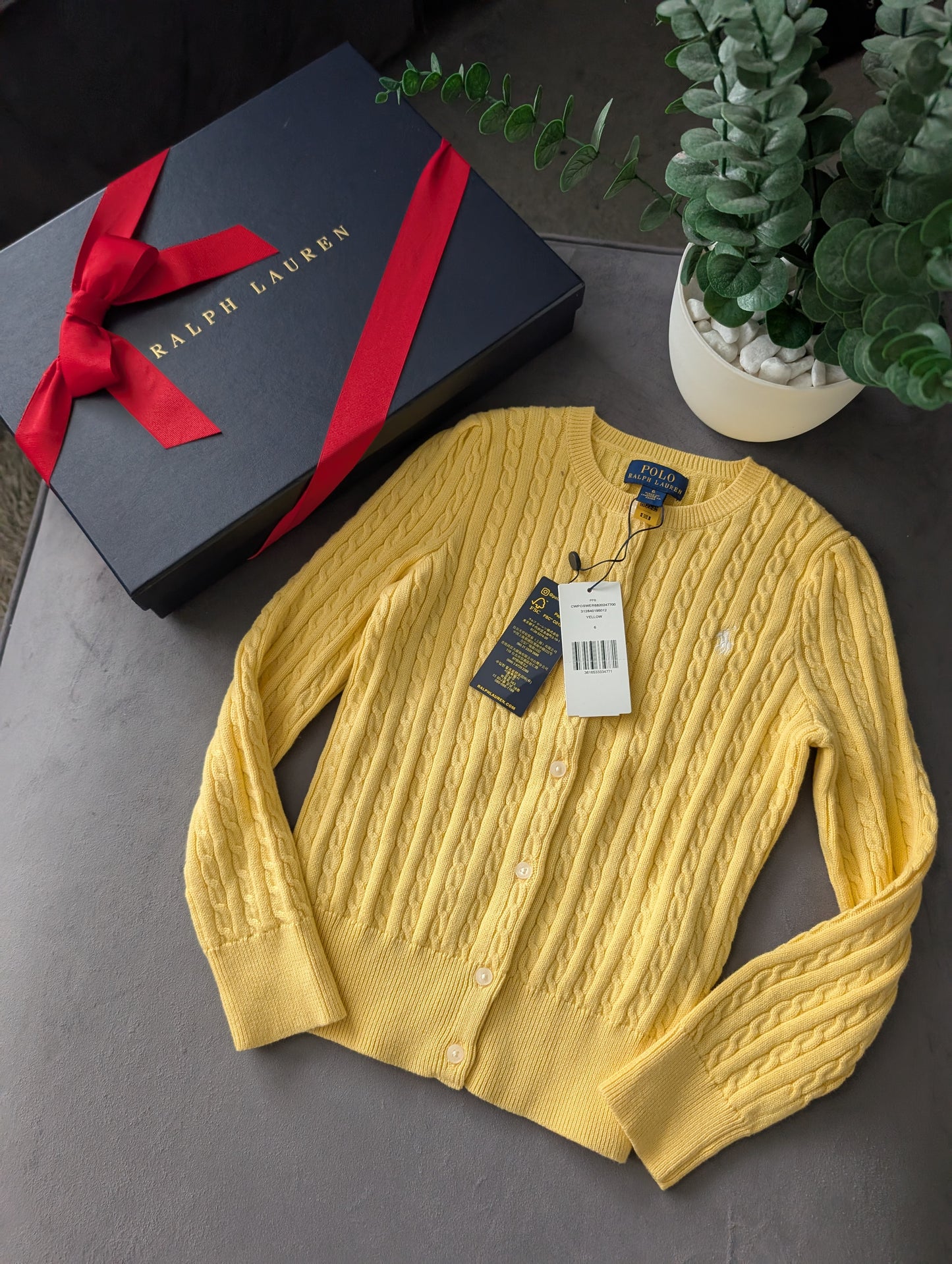 New Girls Ralph Lauren Yellow Lemon Button Cardigan Cable Knit Smart Age 6 Gift