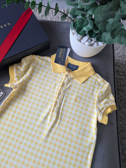 New Ralph Lauren Girls Yellow Gingham Checked Frill Summer Dress 7yr Pretty Gift