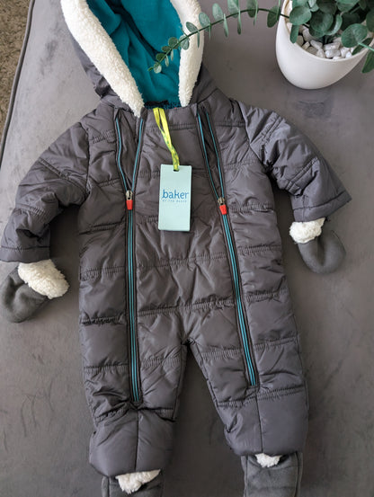 New Baby Boy Ted Baker Snowsuit All In One Suit 3-6 Months Grey Faux Fur Fleece