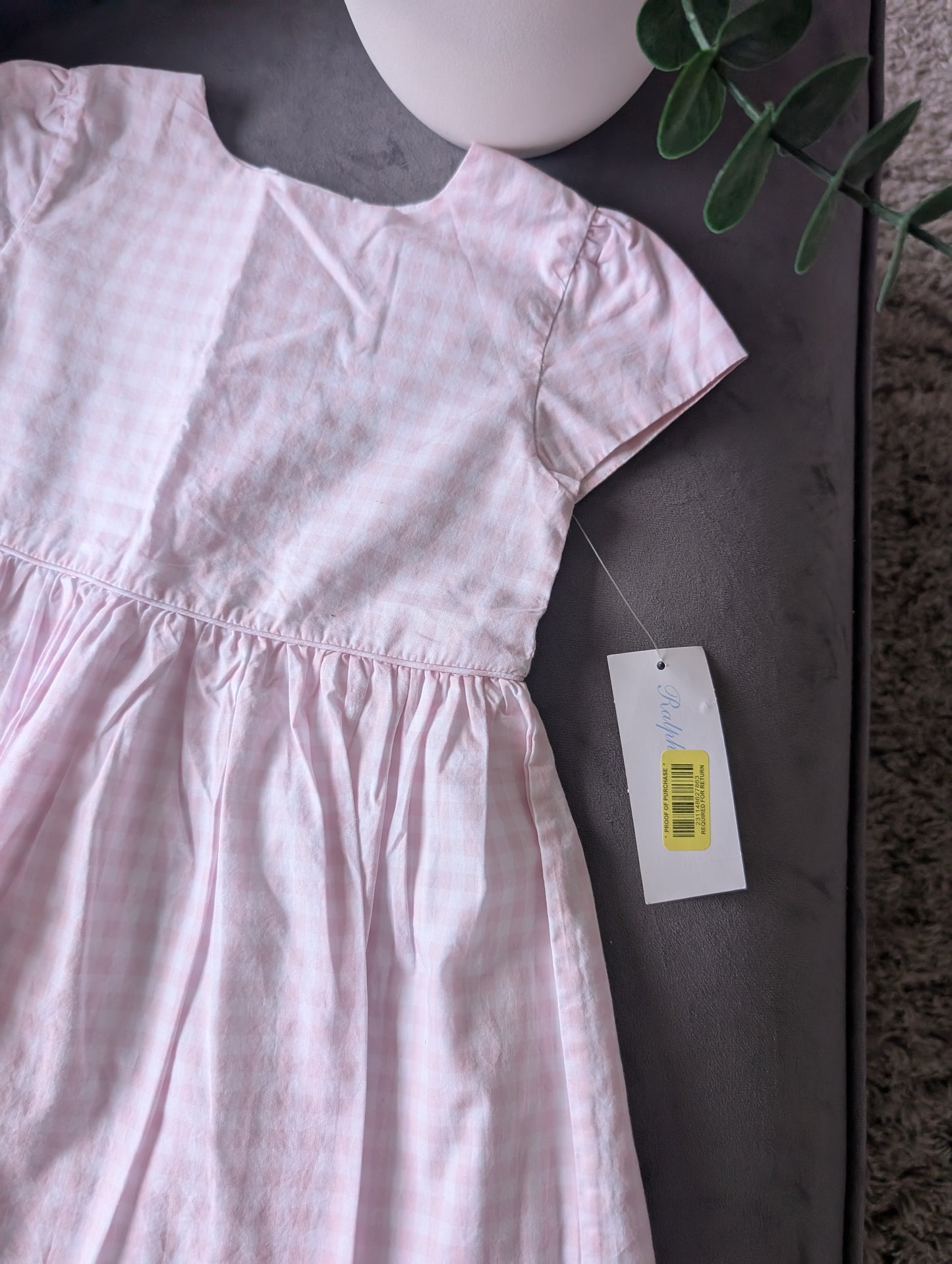 New Ralph Lauren Pink Gingham Checked Pretty Button Back Dress 12-18m Summer