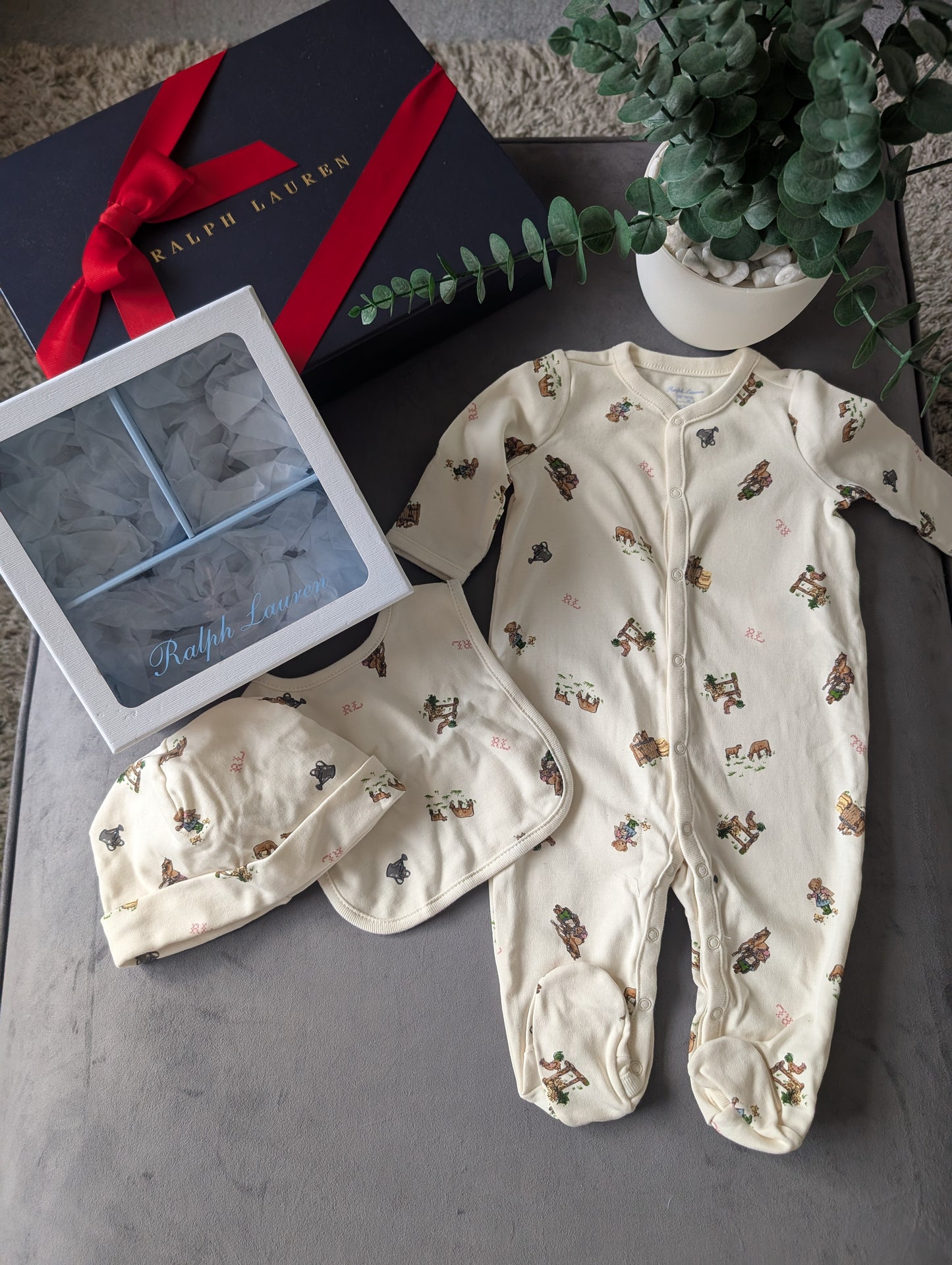 New Ralph Lauren Girls Pink Baby 3 Piece Gift Set Farmhouse 0-3m Ivory RRP£115