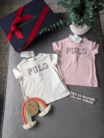 New Cute Gift Ralph Lauren girls White polo bear T-Shirt 2 X T - Shirt Pair 3-6m