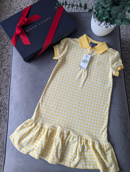 New Ralph Lauren Girls Yellow Gingham Checked Frill Summer Dress 7yr Pretty Gift