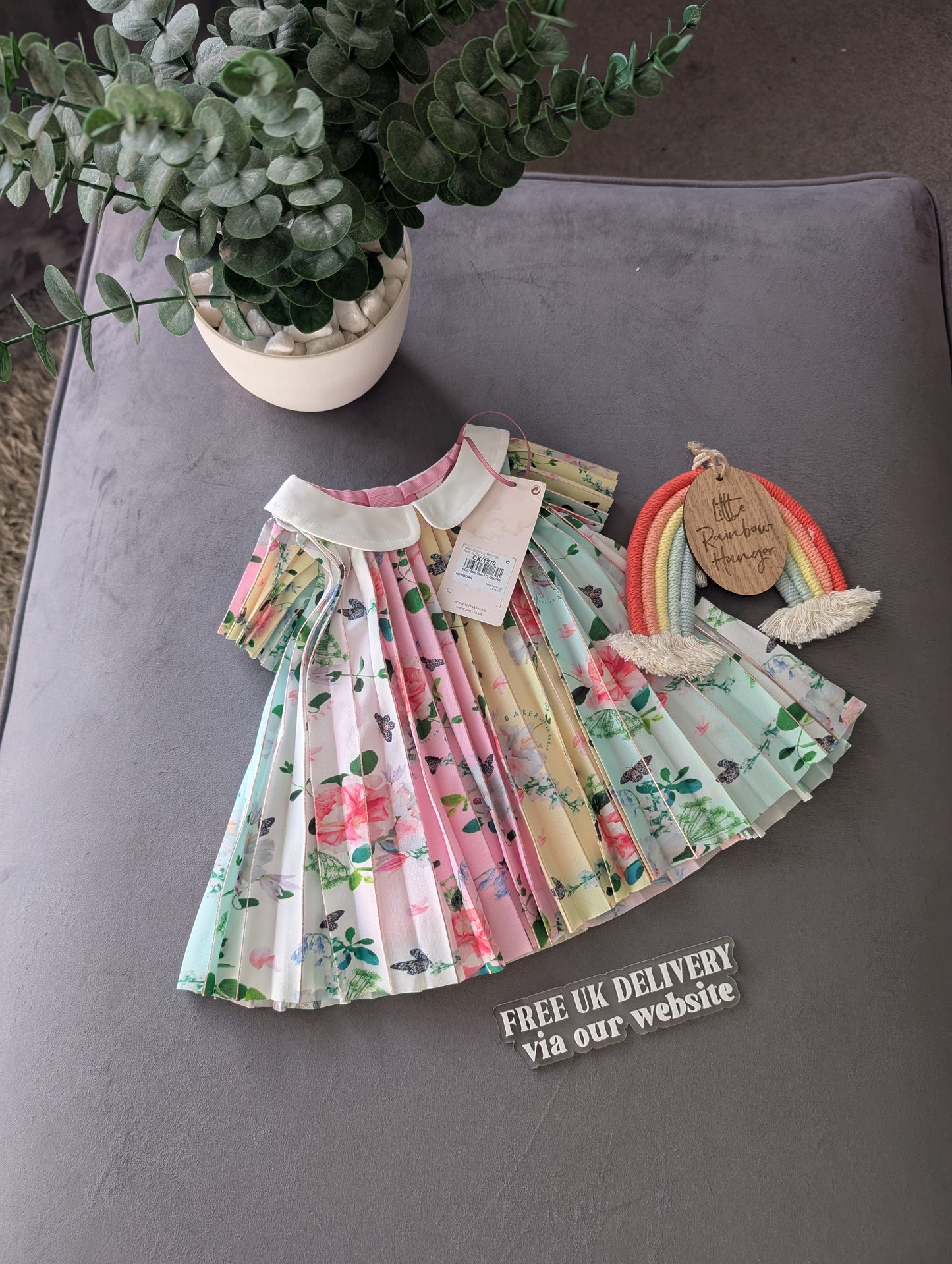 New Ted Baker Baby Girls Pleated Rainbow Occasion Dress Floaty 0-3m Gift Spring