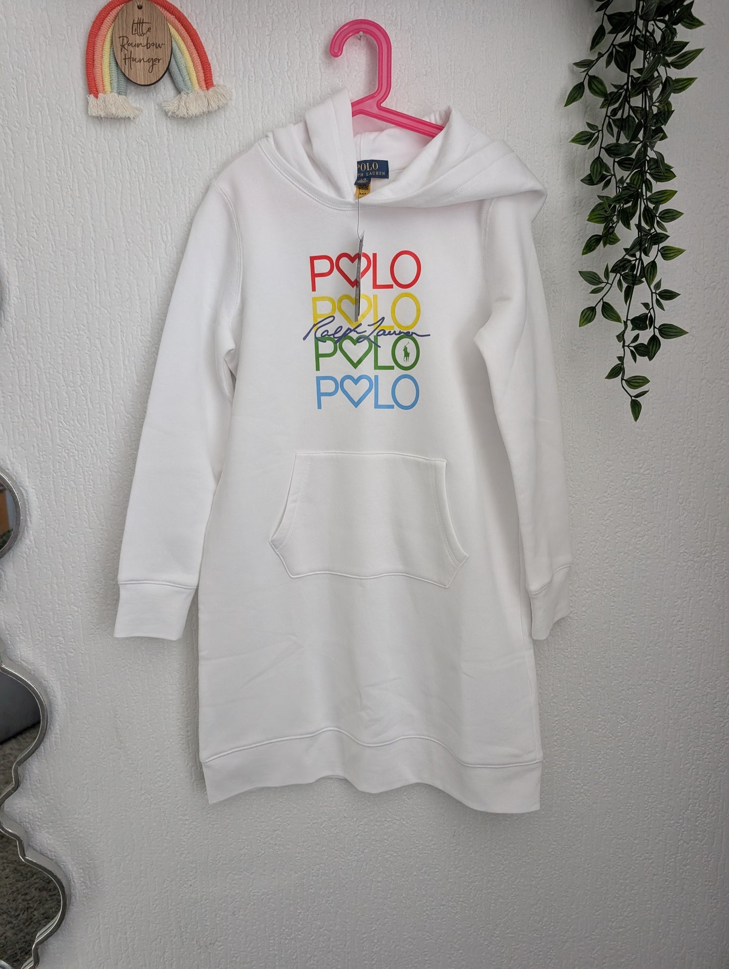 New Ralph Lauren Girls Hoodie Jumper Dress Polo Multicoloured Logo 10yrs Gift